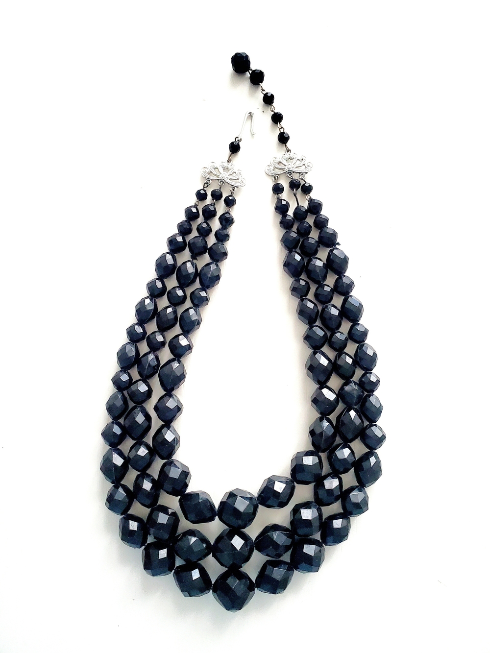 Multi-Strand Faceted Navy Bead Statement Necklace